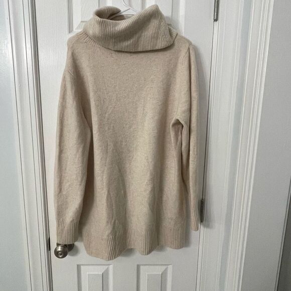 LOFT Beige Cowl Neck Sweater Size XL Merino Wool Blend Side Button Pullover - Picture 2 of 7